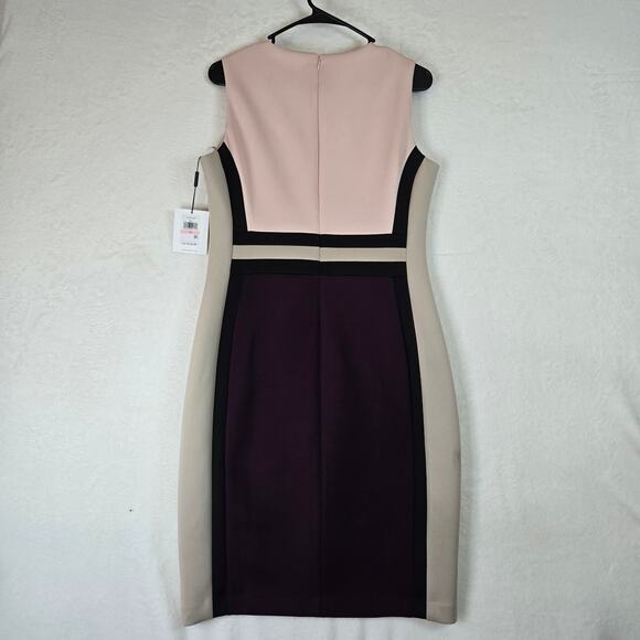 Calvin Klein Color Block Sheath Dress Womens 10 Knee Length Sleeveless 0679 - Picture 3 of 10